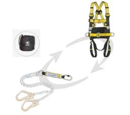 [KIT 4] HARNAIS AVEC 3 POINTS D'ACCROCHAGE ,1 LONGE Y,1 MOUSEQUETON ACIER A VEROUILLAGE A VIS+2 MOUSEQUETON D'ECHAFAUDAGE +SAC